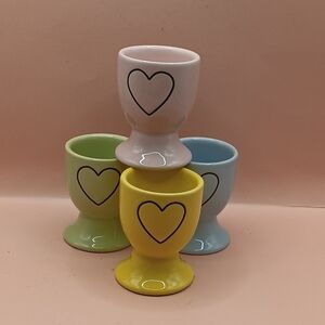 Rae Dunn Heart Egg Cups Set - Pink, Green, Blue, Yellow